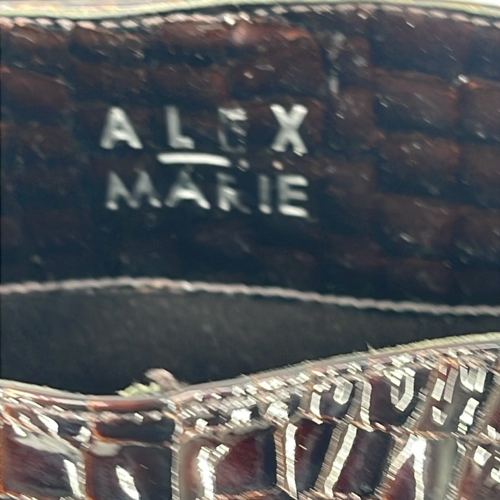 Alex Marie WOMENS SIZE 9 Black BOOT BROWN TOE SHINY FAUX CROCODILE, PATTEN - Picture 5 of 10